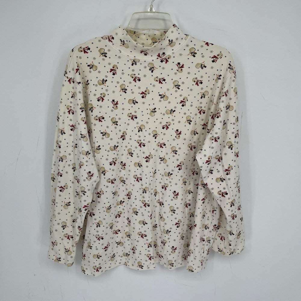 Bobbie Brooks Women's White Snowman Holiday Mock Neck Pullover Top Size 18W-20W